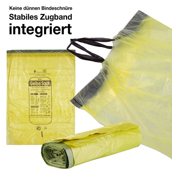 20 Rollen Gelber Sack, Gelbe Säcke 90 Liter HDPE Gelb 13 Stück pro Rolle, insgesamt 260 Stück - ca. 60x87 cm plus 5 cm Umschlag 15my - Ideal für Mülltonnen, Mülleimer und Körbe