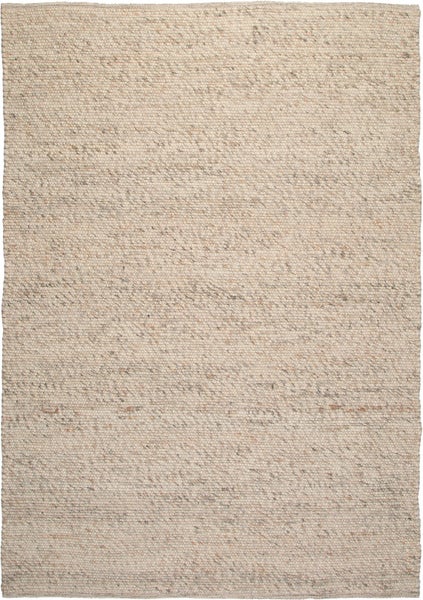 Handgewebter Teppich aus Wolle mit melierter Schlingenstruktur in Beige.