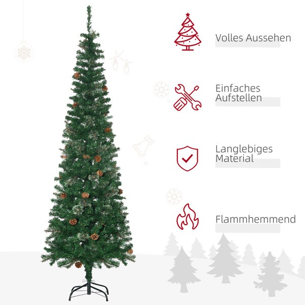 HOMCOM Künstlicher Weihnachtsbaum, 195 cm Christbaum mit 556 Spitzen, 25 Zapfen, klappbar Metallständer, für Weihnachten Deko, Grün