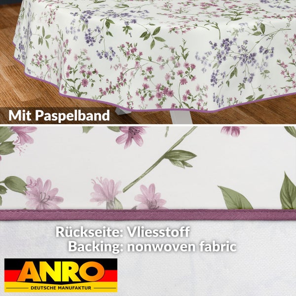 Tischdecke mit Blumenmuster und Paspelband