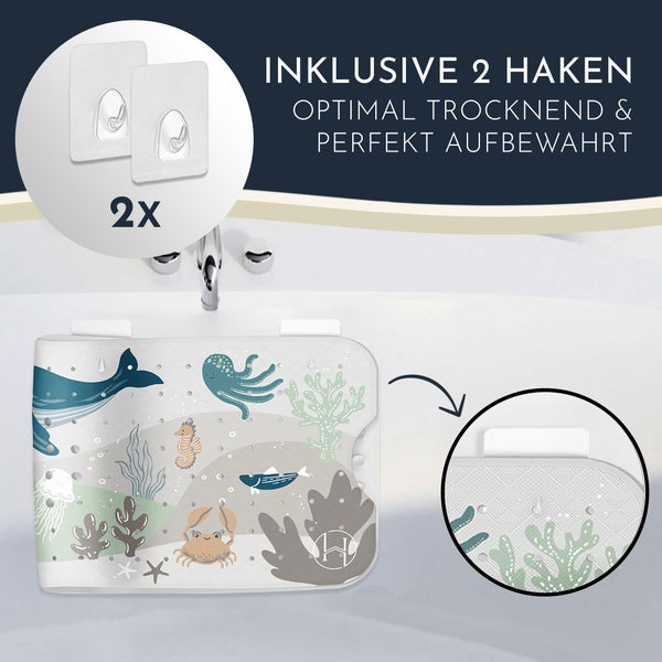 Homerella® Badewannenmatte rutschfest Kinder - 100% BPA frei Inkl. 2 Haken zum Aufhängen 100x40cm - Antirutschmatte Badewanne Baby hautsensitiv, schimmelresistent - Badematte rutschfest