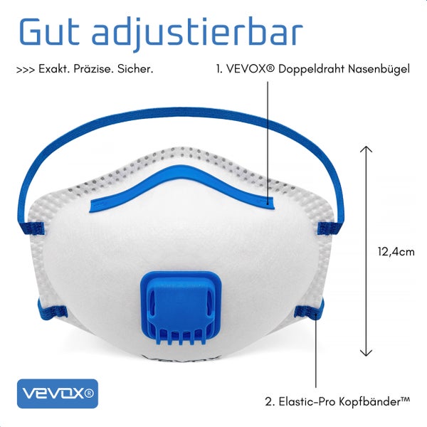 VEVOX® FFP1 Maske mit Ventil – im 20er Set – Staubmaske – Atemschutzmaske – Staubschutzmaske – Feinstaubmaske – Atemschutz z.B. gegen Feinstaub, Schleifstaub oder Baustaub