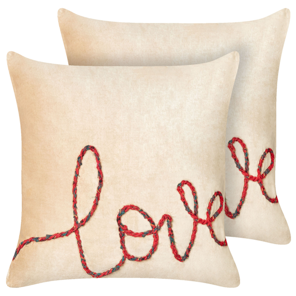 Dekokissen 2er Set ROTALA Baumwolle 45 x 45 cm Beige Mit Aufschrift