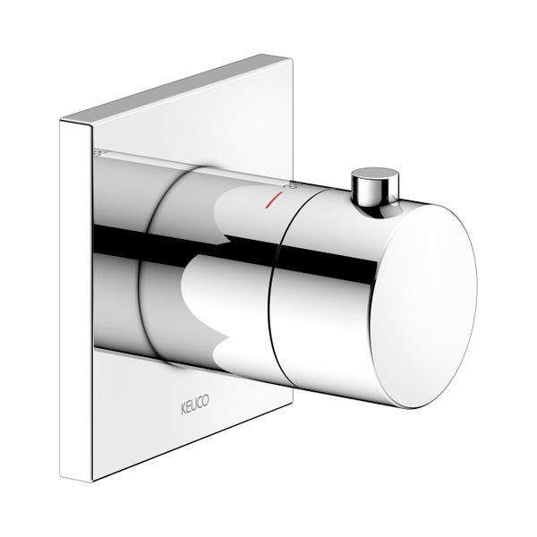 Keuco Unterputz-Thermostat mit quadratischer Rosette und zylindrischem Griff in Chrom.