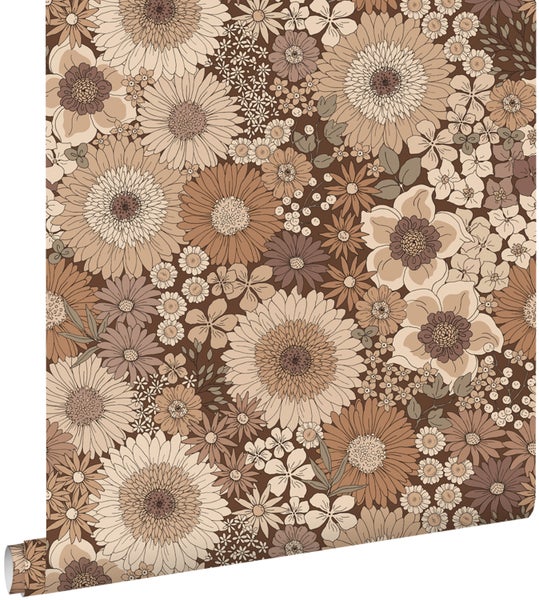 ESTAhome Tapete Retro Blumen Braun - 50 x 900 cm - 131316