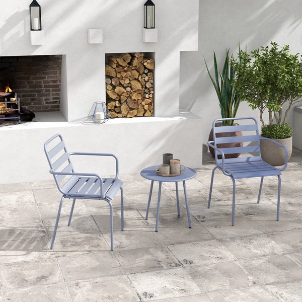 Outsunny 3tlg. Gartenmöbel-Set, mit 1 Couchtisch, 2 Stapelbaren Stühlen, für Balkon, Terrasse, 51L x 58B x 78H cm, Stahl, Hellgrau