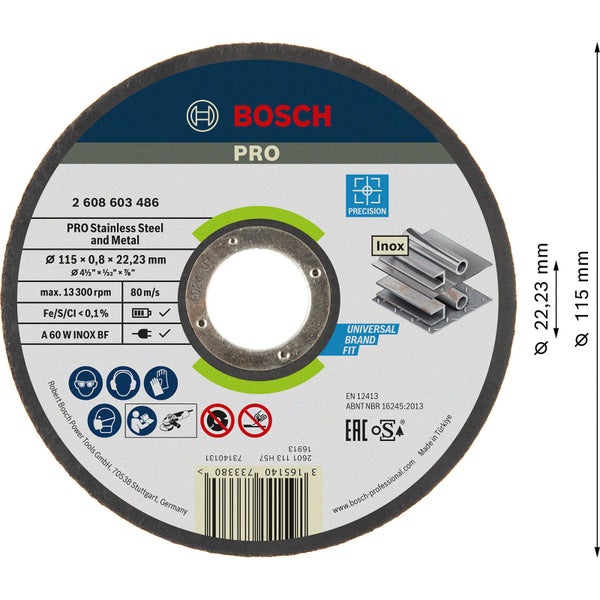 Bosch Trennscheibe für Edelstahl und Metall, Durchmesser 115 mm