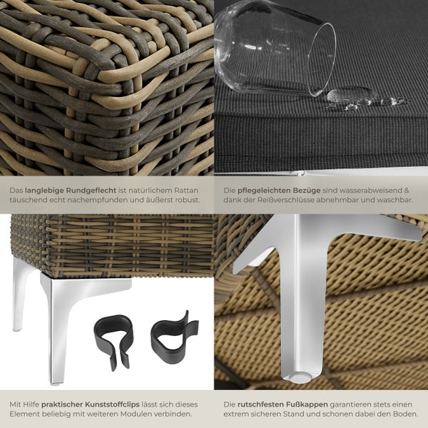 Modulares Rattanset tectake Villanova 89 x 89 x 72 cm linkes Eckelement mit Aluminiumgestell anthrazit-meliert