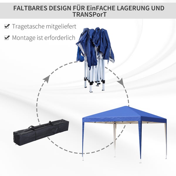 Outsunny Pavillon ca. 3x3m, wasserabweisend Stabil Winterfest Pop-up Faltpavillon, UV Schutz, Faltbar Partyzelt Gartenzelt mit Tasche, Gartenpavillon für Camping Garten, Blau