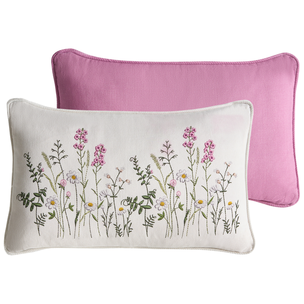 Dekokissen mit Blumenmuster und unifarbenem Kissen