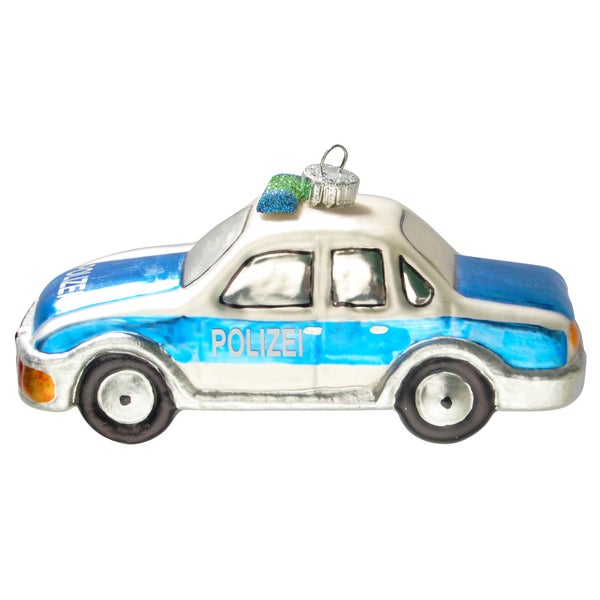 Blauer Deutscher Polizeiwagen 12cm, Glasornament, mundgeblasen und handdekoriert, 1 Stck.