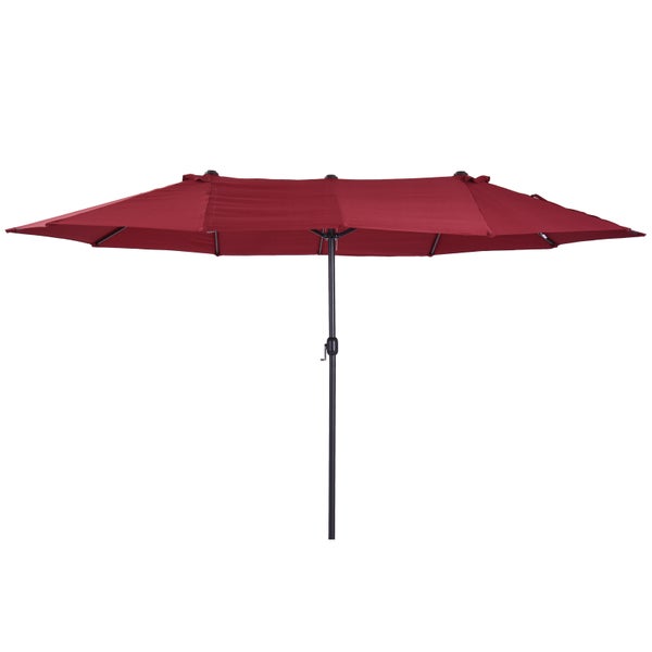 Outsunny Doppelsonnenschirm 455 x 270 cm Gartenschirm mit Handkurbel oval stabil Metallstange Marktschirm Doppelsonnenschirm Terrassenschirm Sonnenschutz für Strand Balkon Terrasse Garten Weinrot
