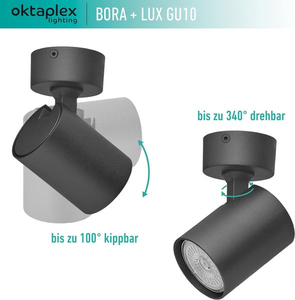 Bora Deckenstrahler GU10 LED 400lm 2700K warmweiß 4,8W 230V Schwenkbar 1-flammig Aluminium Deckenleuchte Wandstrahler