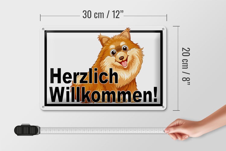 Blechschild Spruch 30x20cm Herzlich Willkommen Hund