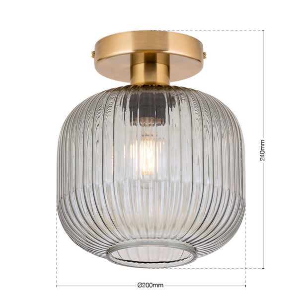 Deckenleuchte aus Glas mit Messinghalterung, 240 mm hoch und 200 mm Durchmesser