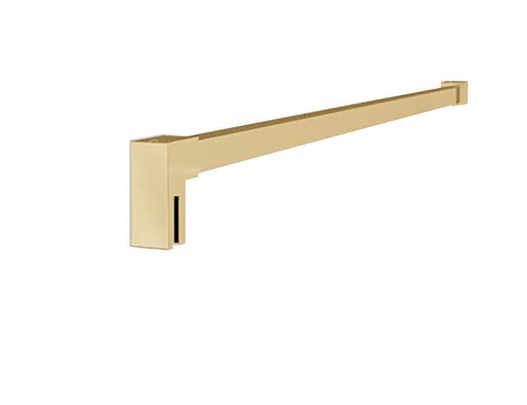 Rechteckige Stabilisierungsstange für Duschwände aus Metall in Gold-Optik mit Wandbefestigung und Glasaufnahme.
