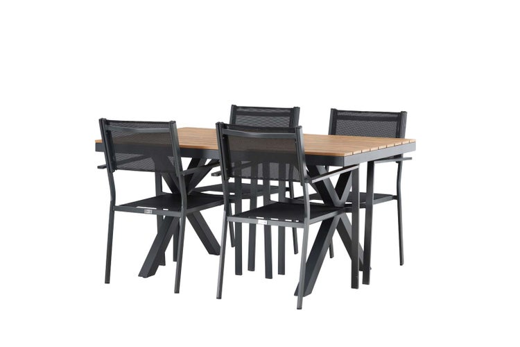 Garcia Gartenset Tisch 90x150cm natur, 4 Stühle Copacabana schwarz. 90 X 150 X 74 cm
