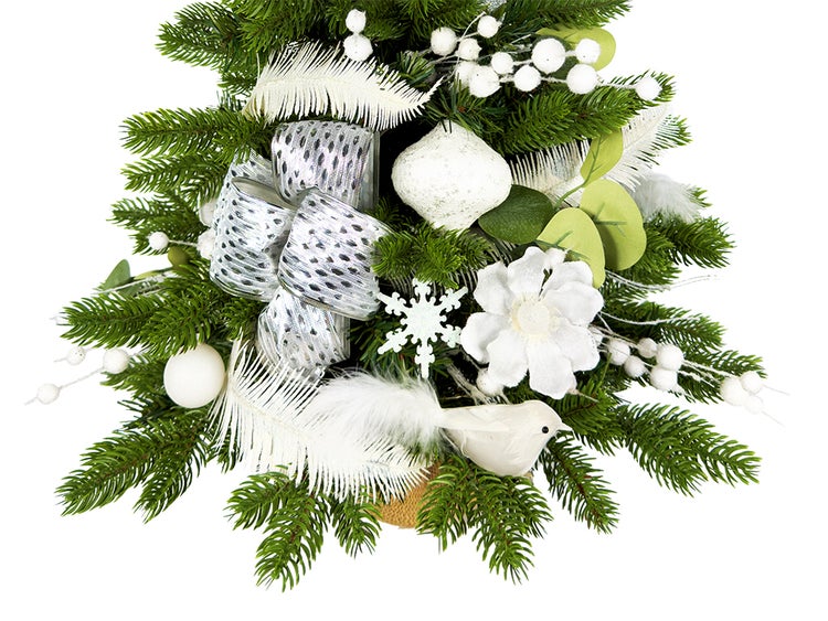 LAALU Dekorierter künstlicher Weihnachtsbaum WHITE MELODY II 60 cm mit LED-Beleuchtung IN FLOWER