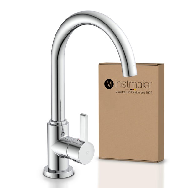instmaier Küchenarmatur K3 | 360° schwenkbar | Wasserhahn Küche | Spültischarmatur Chrom | Hoher Auslauf | mit Zentralverschraubung