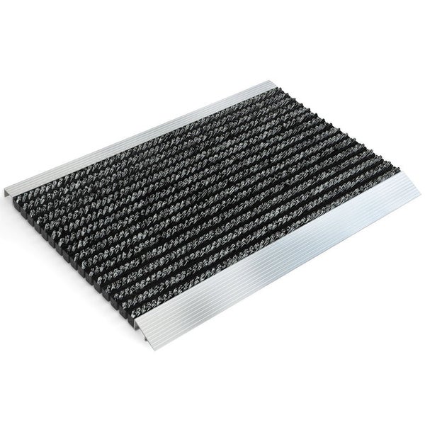 FLOORDIREKT Fußmatte - Profi Brush - Schmutzfangmatte mit Alu-Rahmen - Schwarz-Weiß 40 x 60 cm