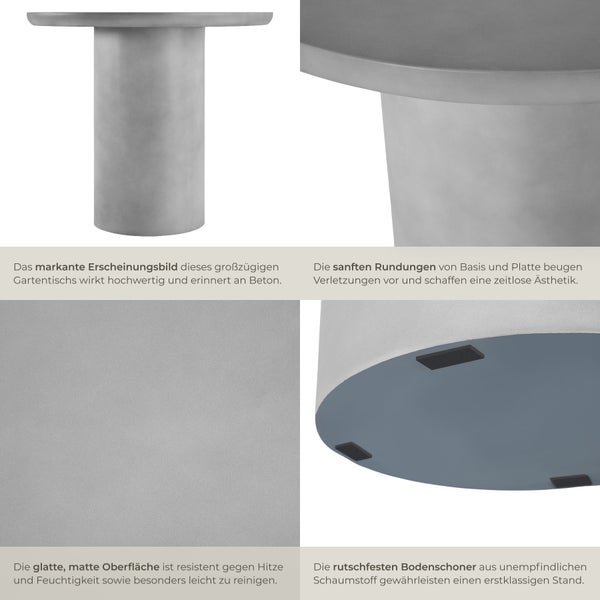 Runder Gartentisch tectake Talmi inkl. Bodenschoner, 86,5 x 75,5 cm minimalistisches Design betongrau