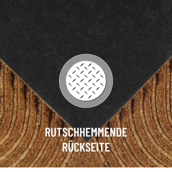 Rutschhemmende Rückseite einer Fußmatte aus Kokosfasern.
