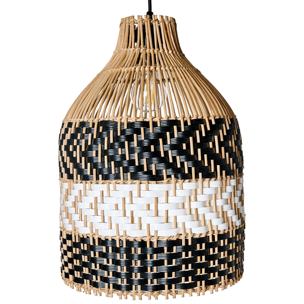 Hängeleuchte TURABO Rattan Schwarz / Weiß