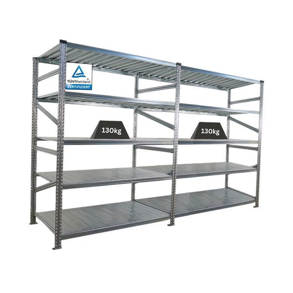 Metallregal mit vier Ebenen und TÜV Rheinland Zertifizierung