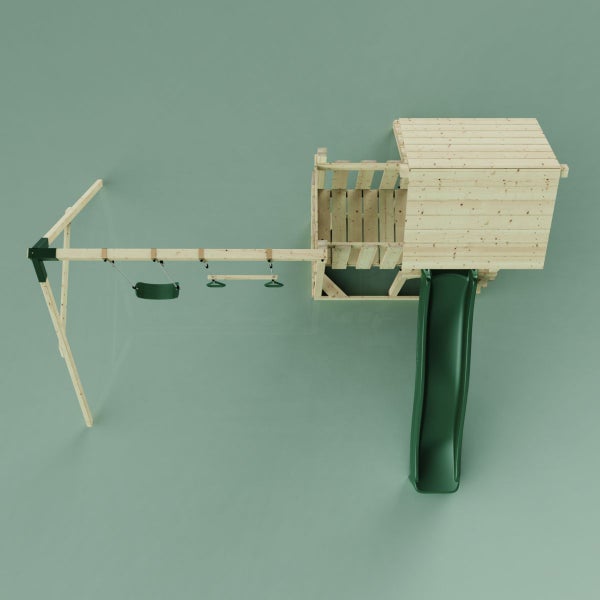 Spielturm mit Schaukel und Rutsche aus Holz