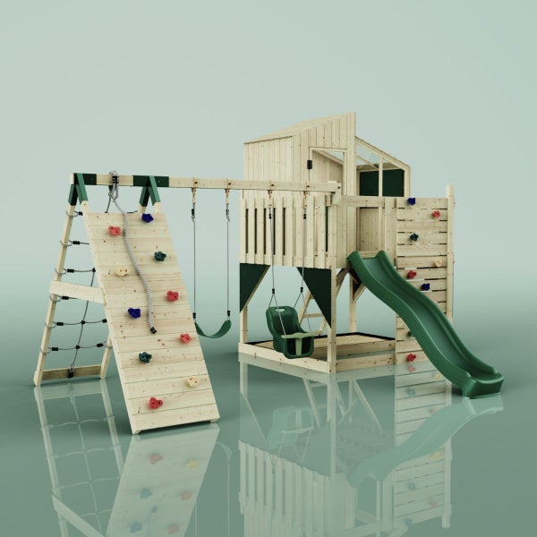 OutdoorToys Spielturm Finn aus Holz in Grün Babyschaukel