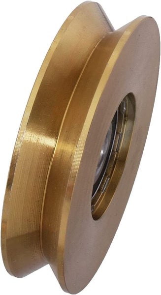 Eine kugelgelagerte V Nut Laufrolle aus Metall für Schiebetore oder Führungsschienen.