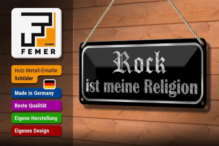 Blechschild Spruch 27x10cm Rock ist meine Religion Dekoration