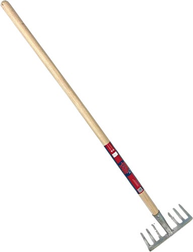 Metallrasenrechen mit Holzstiel