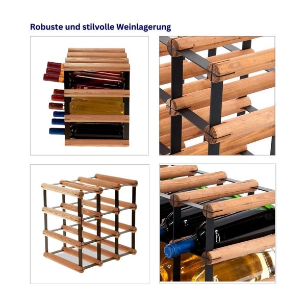 PROREGAL Modulares Weinregal Vinotega Mod Metal HxBxT 32,5 x 32,5 x 24,5 cm 3 x 3 Flaschen Massives Kiefernholz Braun Geölt