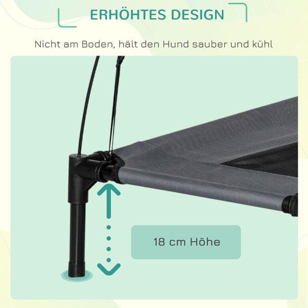PawHut Hundebett, L92 x B76 x H90 cm, Metall, Oxford, Netzstoff, Taftstoff, Grau+Schwarz