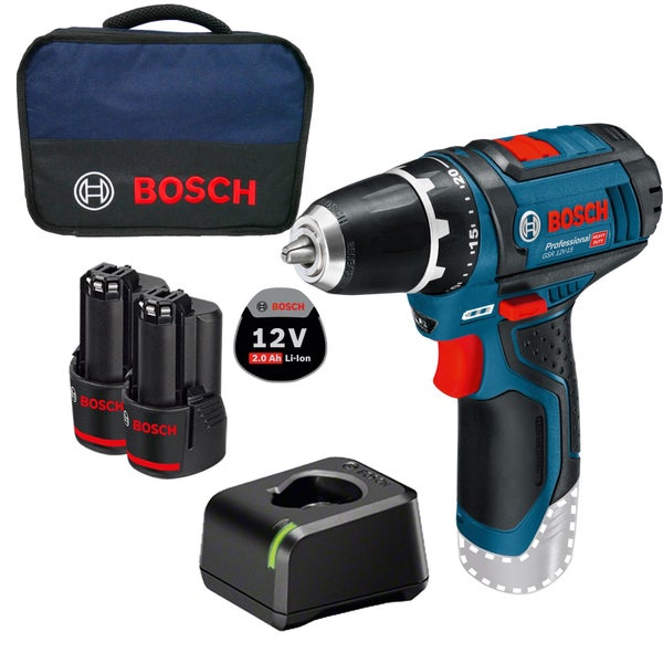Bosch Akku-Bohrschrauber Set mit Tasche, zwei Akkus und Ladegerät