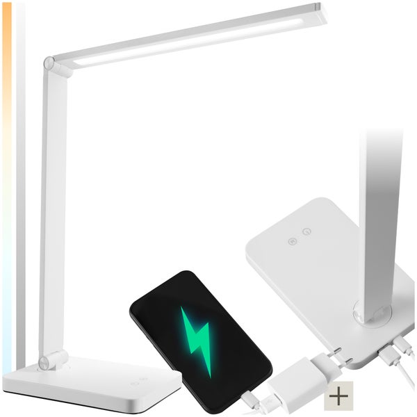 tectake Novaly Schreibtischlampe Novaly, LED, dimmbar, klappbar, 5W inklusive USB-Anschluss weiß
