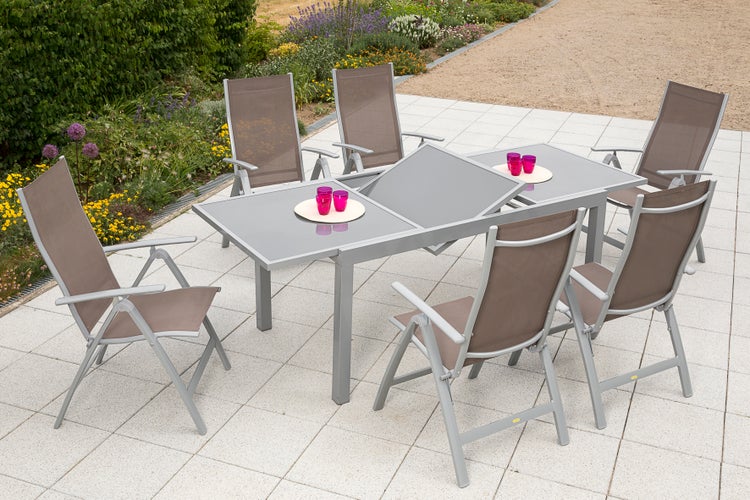 Carrara Gartenmöbelset 7tlg., Ausziehtisch 160 (220) x 90 cm, taupe