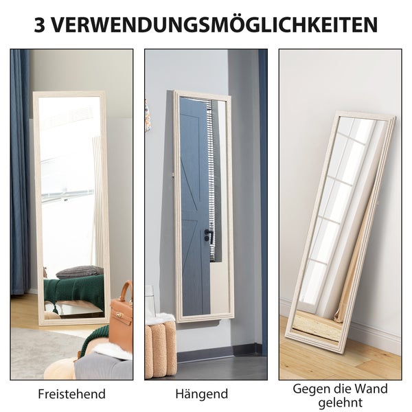 Spiegel mit drei Verwendungsmöglichkeiten: freistehend, hängend und an die Wand gelehnt.