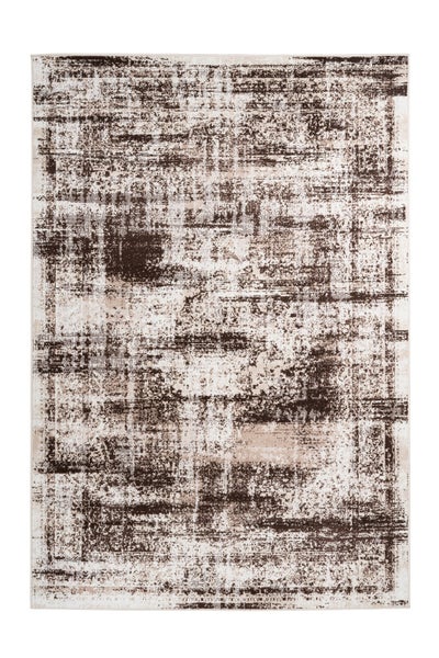 Rechteckiger Teppich im Vintage-Stil mit abstraktem, verwaschenem Muster und künstlichen Gebrauchsspuren.