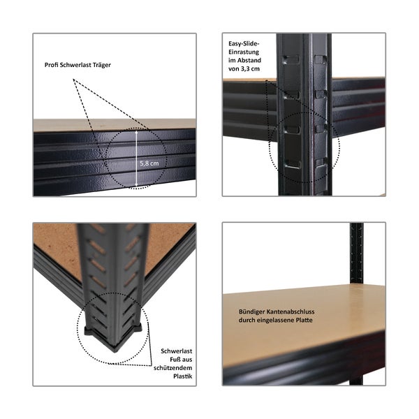 PROREGAL Mega Deal 2x Schwerlastregal Taurus XL mit TÜV/GS Zertifizierung HxBxT 180 x 160 x 60 cm Fachlast 250 kg Schwarz