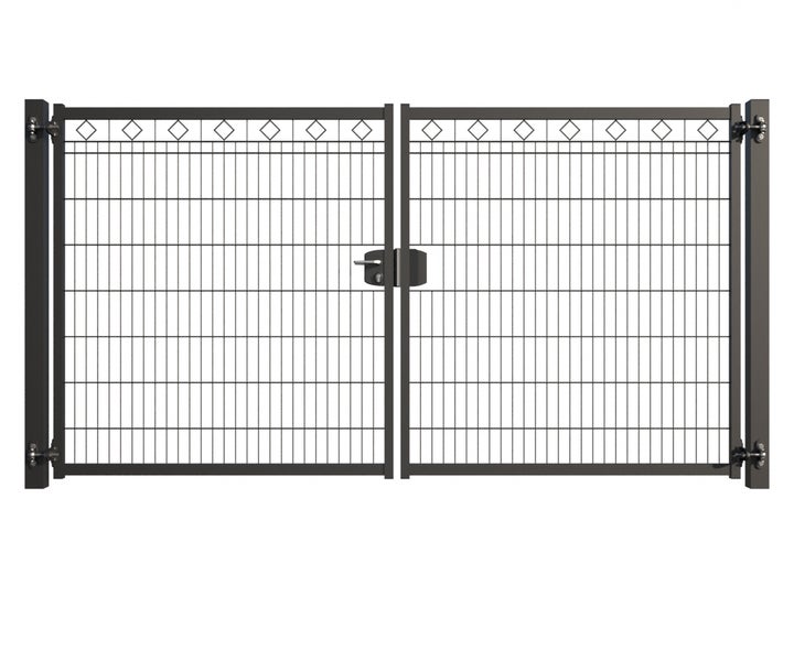 Doppelflügeltor aus Metall mit Rautenmuster