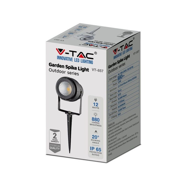 V-TAC VT-857-G-N - Außenbeleuchtung - Garten Spikes Lichter - Schwarz - IP65 - 12W - 875 Lumen -