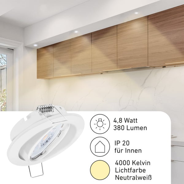 Deckenspots schwenkbar Dijon mit Nizza LED Modul 4 8W 230V 4000K 380lm Neutralweiß 110° Lochmaß 68mm für jeden Wohnbereich