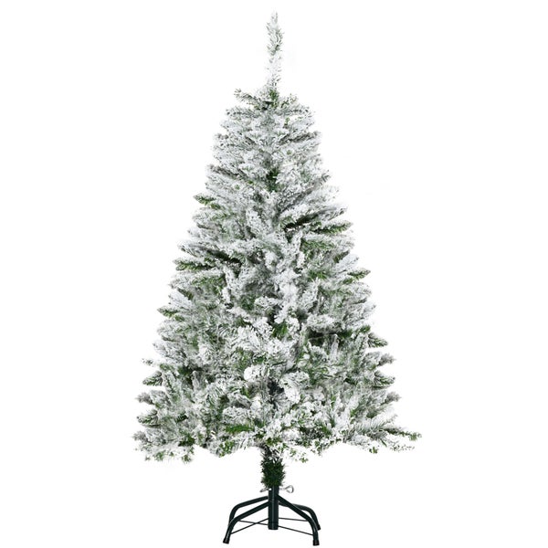 HOMCOM Künstlicher Weihnachtsbaum, 120 cm Kunstkiefer mit Kunstschnee, mit 200 Astspitzen faltbar Standfuß, für Weihnachtsfest, Indoor, Grün+Weiß