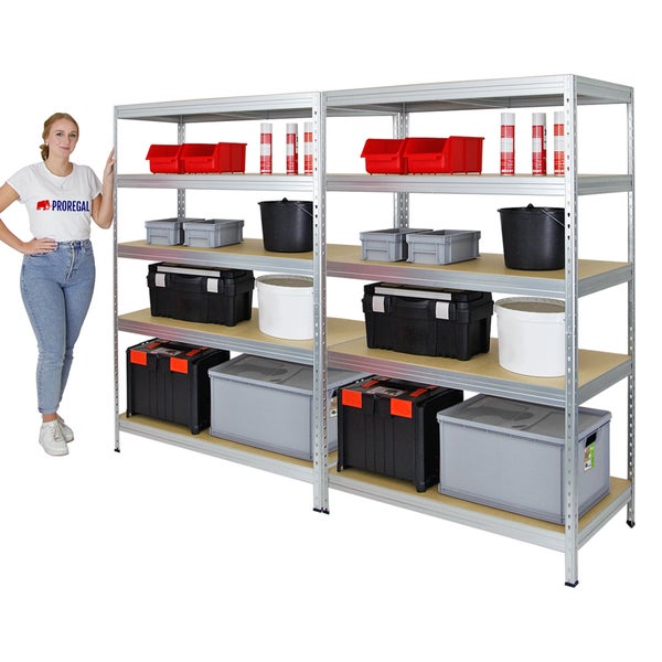 PROREGAL Mega Deal 2x Schwerlastregal Rivet HxBxT 180 x 120 x 60 cm Fachlast 250 kg Verzinkt