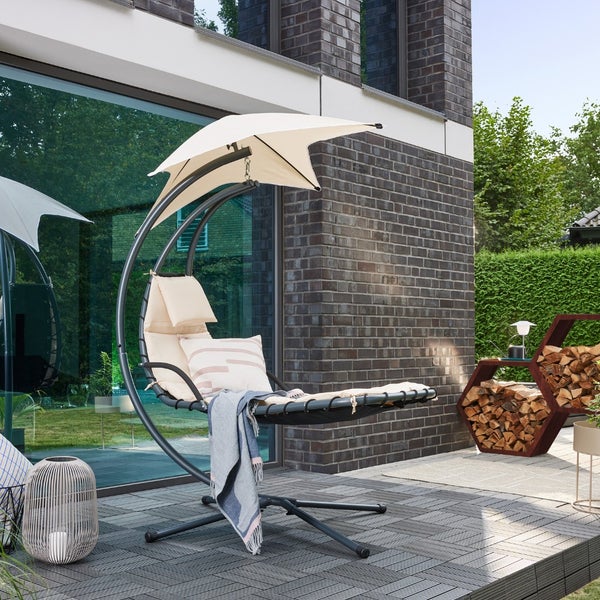 Home Deluxe - Schwebeliege - SAN REMO - inkl. Polsterauflage, Sonnendach und komplettem Montagematerial I Sonnenliege Hängesessel Gartenliege