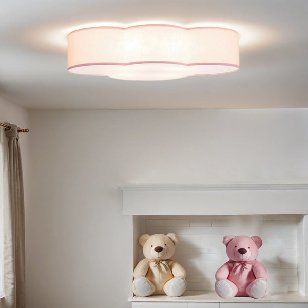 Rosa Wolken Deckenleuchte über Teddybären im Zimmer