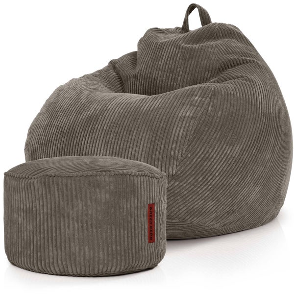 Green Bean 2er Set Indoor XXL Sitzsack + Pouf mit EPS-Perlen Füllung - Fußhocker Fußkissen Hocker Bodenkissen Liegekissen Sitzkissen Lounge Chair - Anthrazit