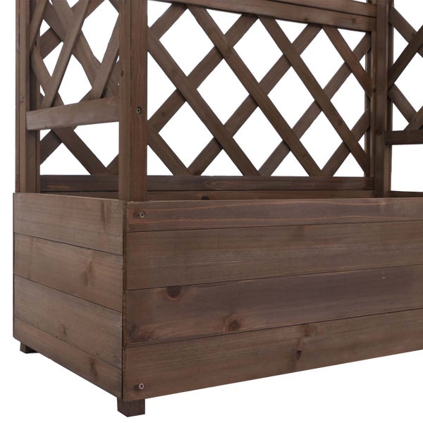 Pflanzkasten aus Holz mit integriertem Rankgitter für Kletterpflanzen.